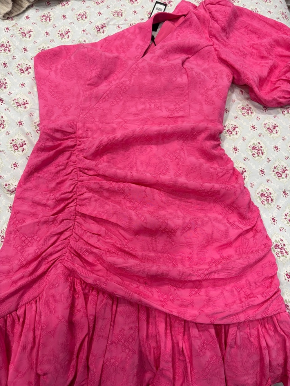 BCBGMaxAzria Hot Pink One-Shoulder Ruched Dress
